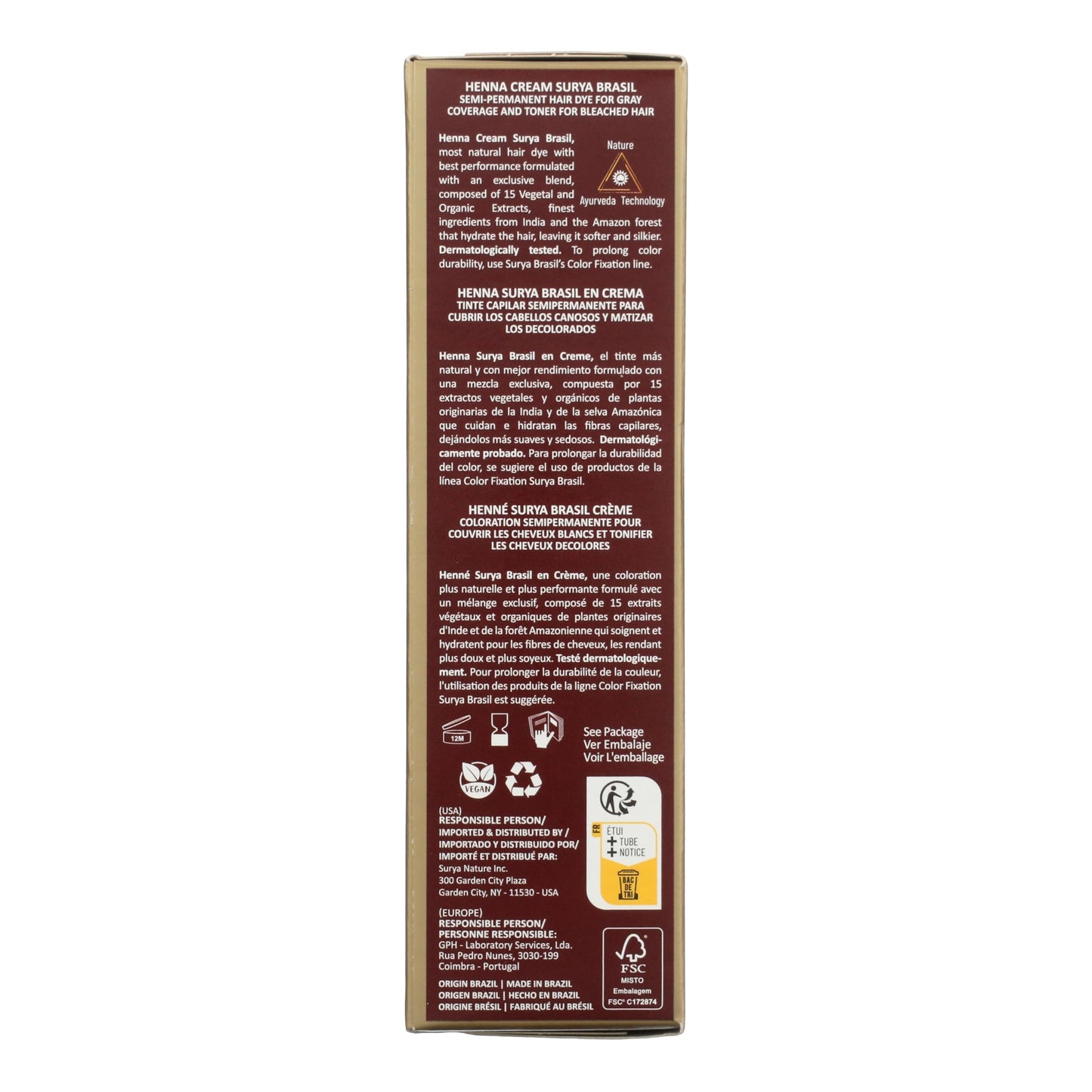 Surya Brasil Light Brown Natural Henna Cream Hair Color Treatment for Gray Hair Coverage, Deep Conditioning Semi Permanent Hair Dye, 2.37 oz / 70 ml Beauty & Personal Care Surya Brasil