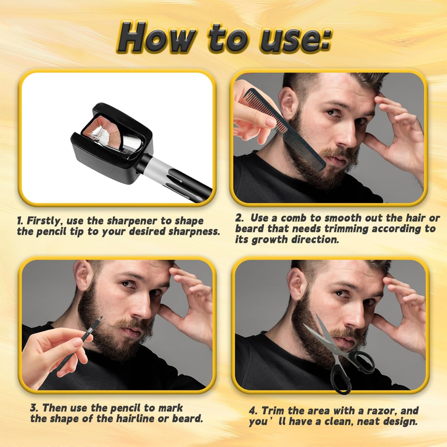 HAIOLORPRO 14PCS Barber Pencil for lineup, White Black Magic Hairline Pencil, Beard Shaping Guide Pen with 2 Sharpeners and 1 Styling Comb, Barber Beauty and Personal Care HAIOLORPRO