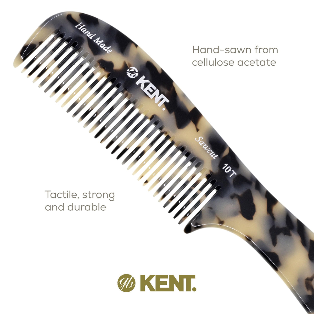 Kent 10T TW Large Detangler Comb, Handmade Wide Tooth Comb for Curly Thick Hair, Detangling Combs For Wet and Dry Hair, Saw-Cut and Hand Polished Made