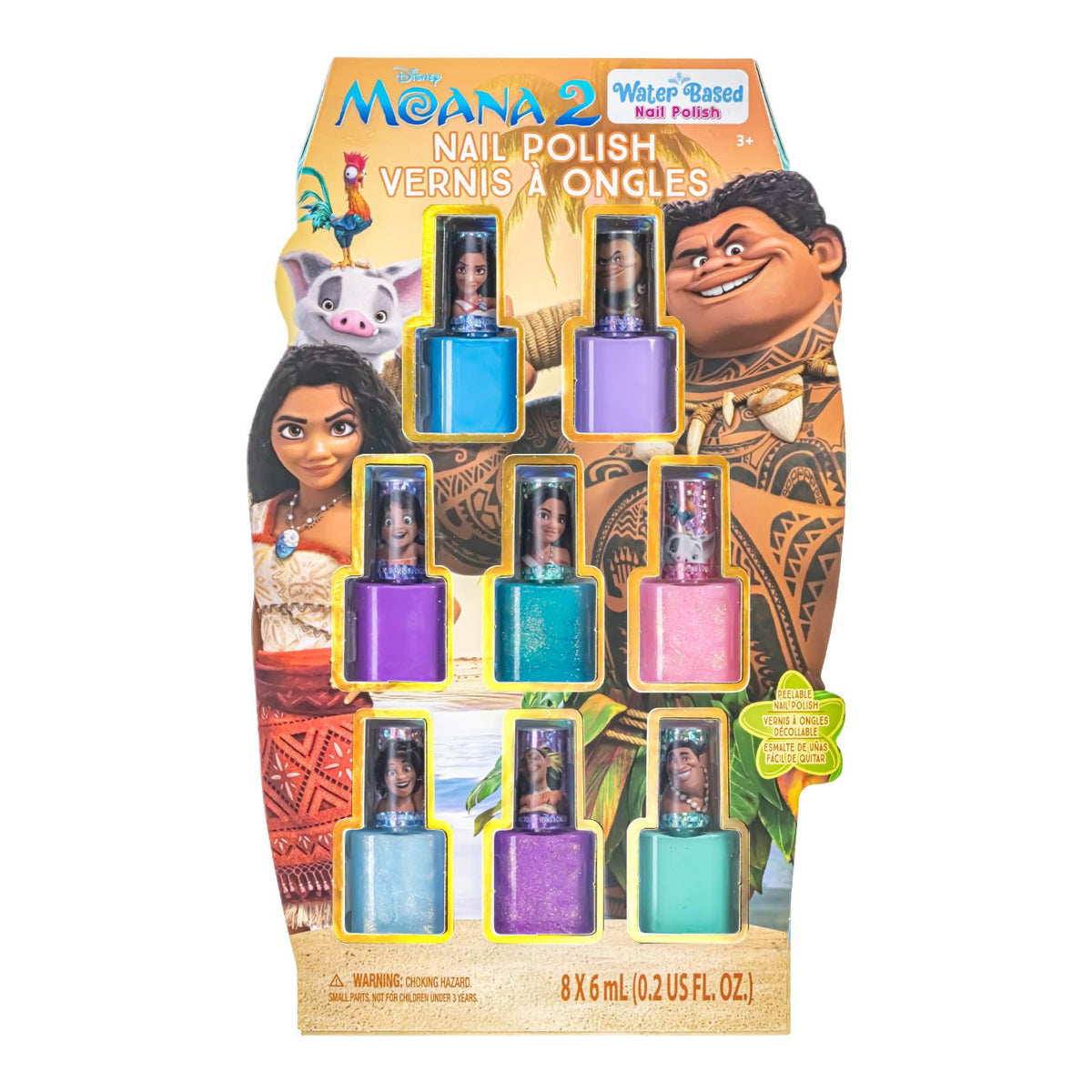 Townley Girl Moana 2 Non-Toxic Water-Based Peel Off Nail Polish Set with Glittery Shimmery and Opaque Colors for Girls Kids Ages 3+ Perfect