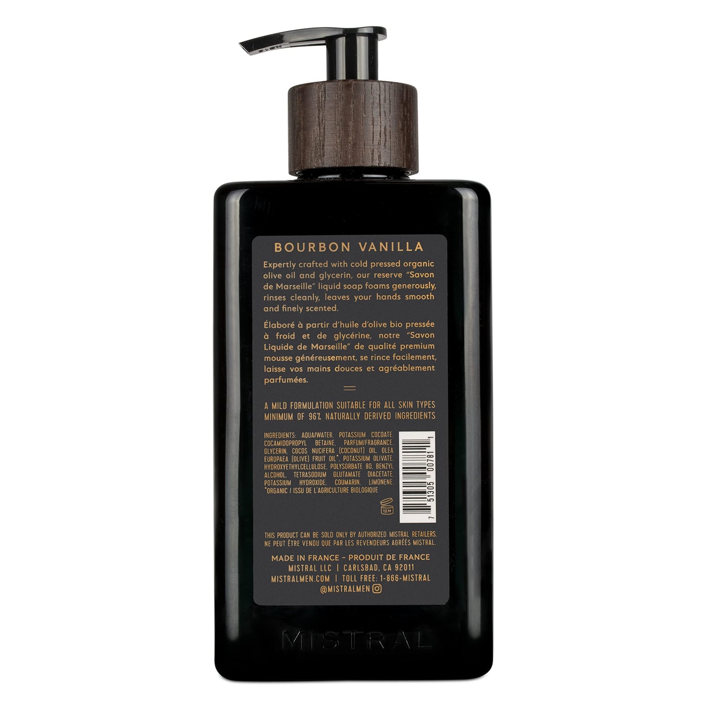 Mistral Bourbon Vanilla Liquid Hand Soap for Men | Luxury Moisturizing Handsoap with Organic Olive Oil, Glycerin and Coconut Oil | Rich Lather | Beauty & Personal Care Mistral