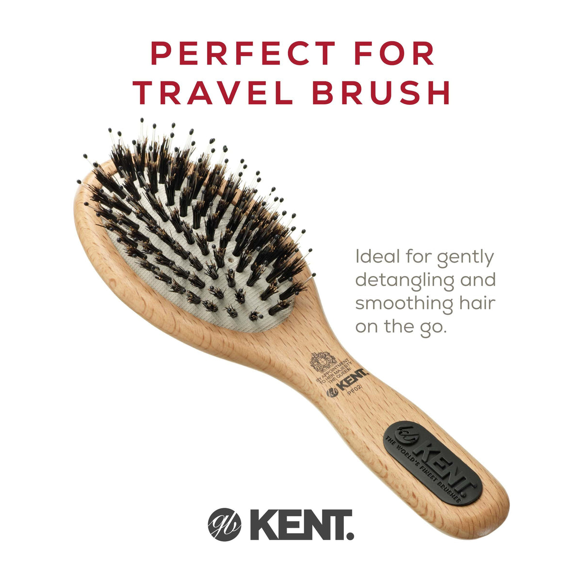 Kent PF02 Small Cushion Detangler Brush - Boar Bristle & Nylon Mix for Smoothing and Straightening Oval Wood Paddle for Medium to Long Hair