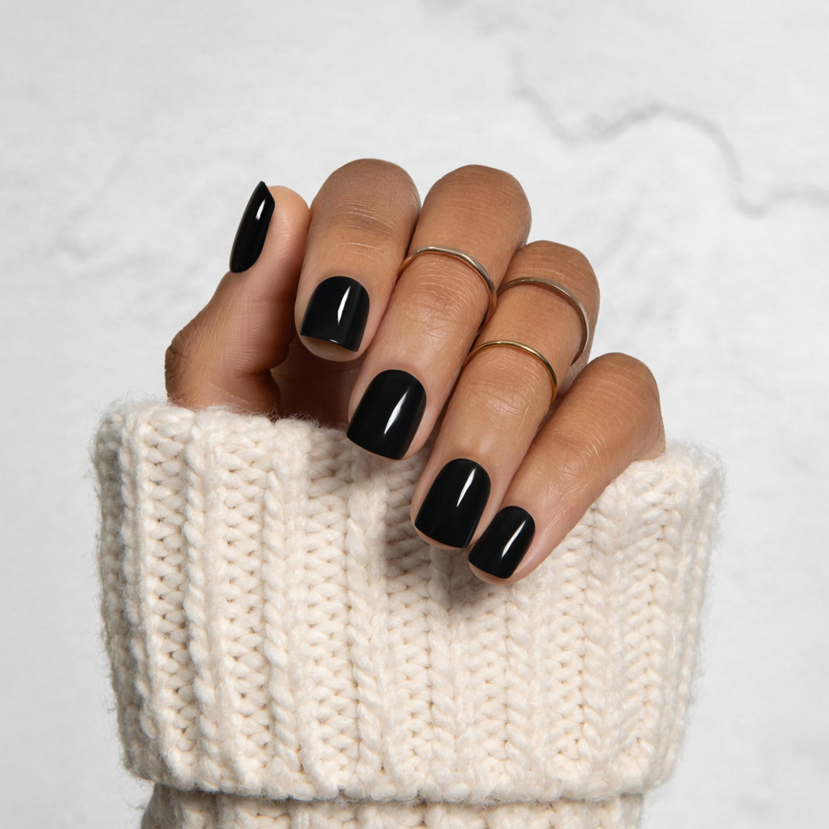 Kiss Impress No Glue Mani Press On Nails Kit, 30 All Black Peel and Stick Nails, Super Slim Short Squoval, Glossy Gel Finish, PureFit Technology