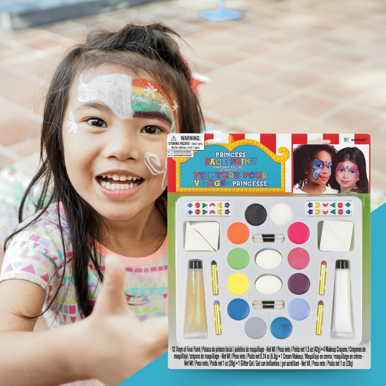 Multicolor Princess Face & Body Paint Kit (14" x 12") - 1 Count - Non-Toxic & Kid-Safe - Perfect For Parties, Dress-Up & Creative Play Beauty & Personal Care Amscan