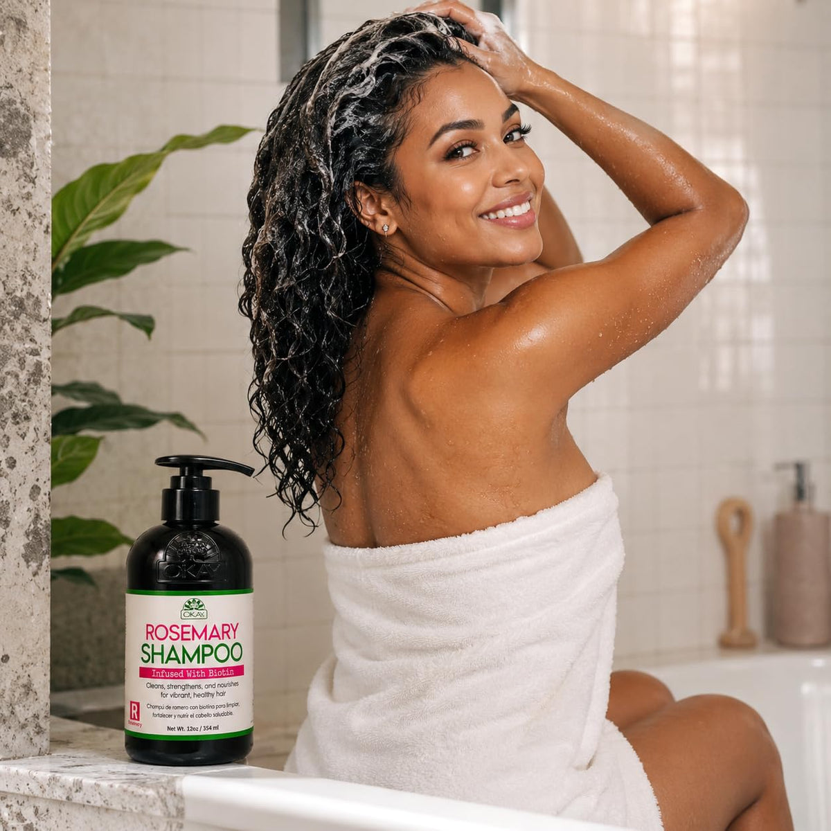 OKAY Rosemary Shampoo with Biotin 12oz - Hair Growth & Strengthening Shampoo, Cleanses Scalp, Reduces Breakage, Moisturizes & Adds Shine, Sulfate