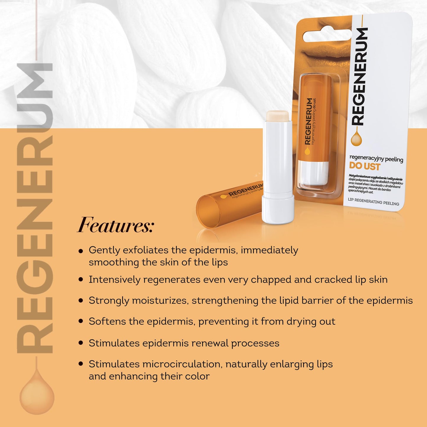 Regenerum - Lip Peeling - Intensive Moisturization & Nourishment for Very Chapped Skin, Silica Exfoliation, Firmness Restoration, and Protection - 5g Beauty and Personal Care Regenerum