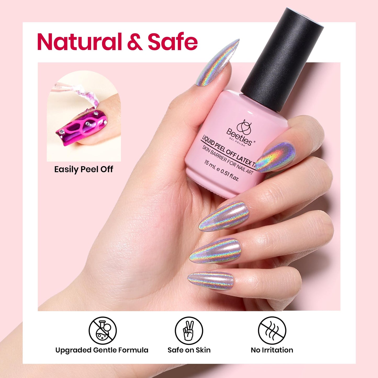 Beetles Liquid Latex for Nail 15ml - Peel Off Nail Polish Cuticle Guard with Plastic Care Stick Nails Design Air-Dry Barrier for Protector Fingers Beauty and Personal Care beetles Gel Polish
