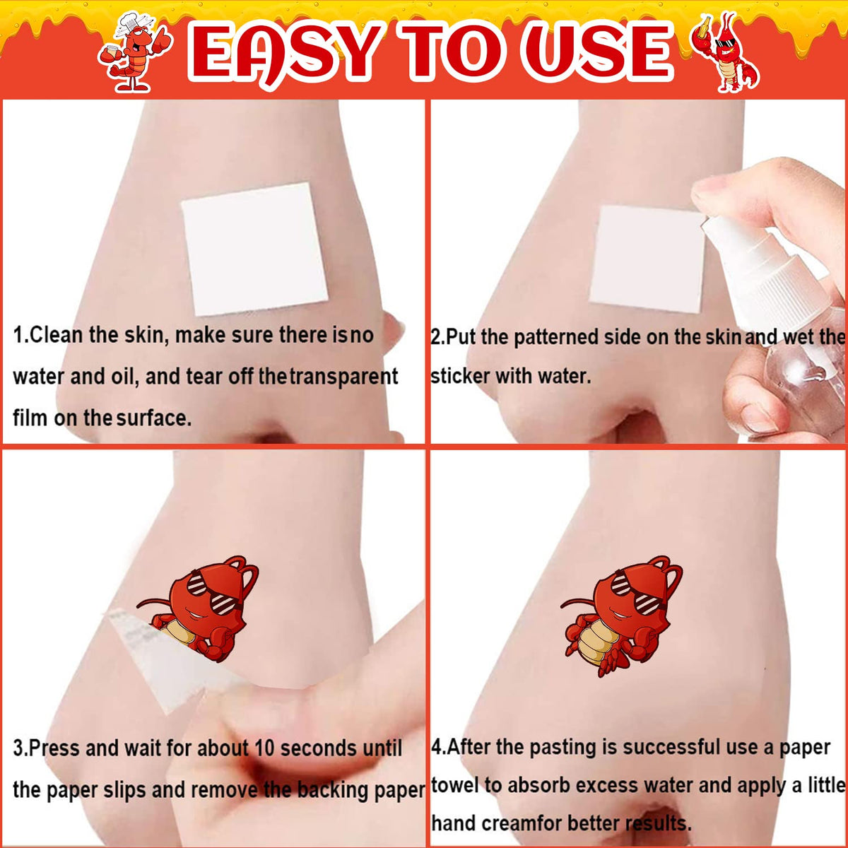 Crawfish Party Favor 24Sheets(144PCS) Crawfish Temporary Tattoosfor Crawfish Boil Party Supplies Lobster Party Decorations, Summer Picnic, Baby Shower