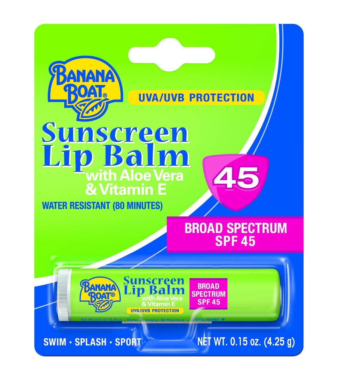 Banana Boat Sunscreen & Care Aloe Vera with Vitamin E Broad Spectrum Lip Balm - SPF 45, 0.15 Oz Beauty & Personal Care Banana Boat