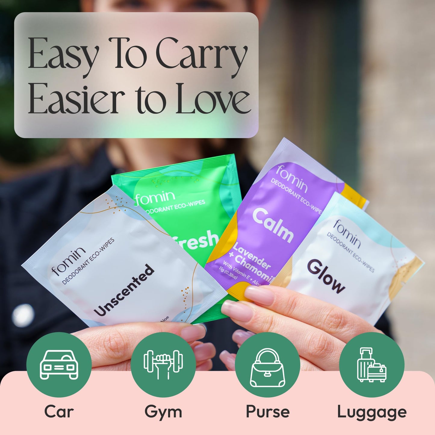 FOMIN Travel Deodorant Wipes - 50 Count - Variety Pack - pH Balanced, Hypoallergenic Mini Deodorant Wipes For Women and Men - Plastic-Free Beauty and Personal Care FOMIN
