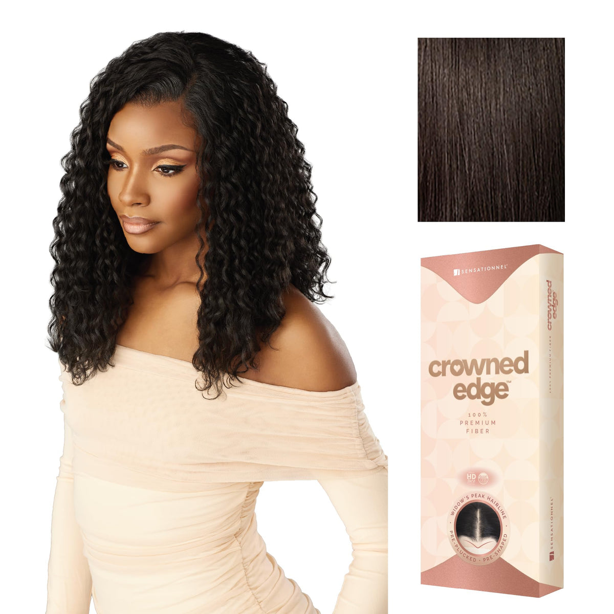 Sensationnel Crowned Edge Widow's Peak Wig -Water Deep 16 Inch, 2 DARKBROWN