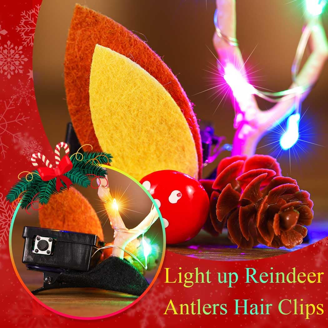 BARTOSI LED Light Christmas Hair Clips Reindeer Antlers Xmas Hairpins Hair Accessories for Women (Pack of 2) Beauty & Personal Care BARTOSI