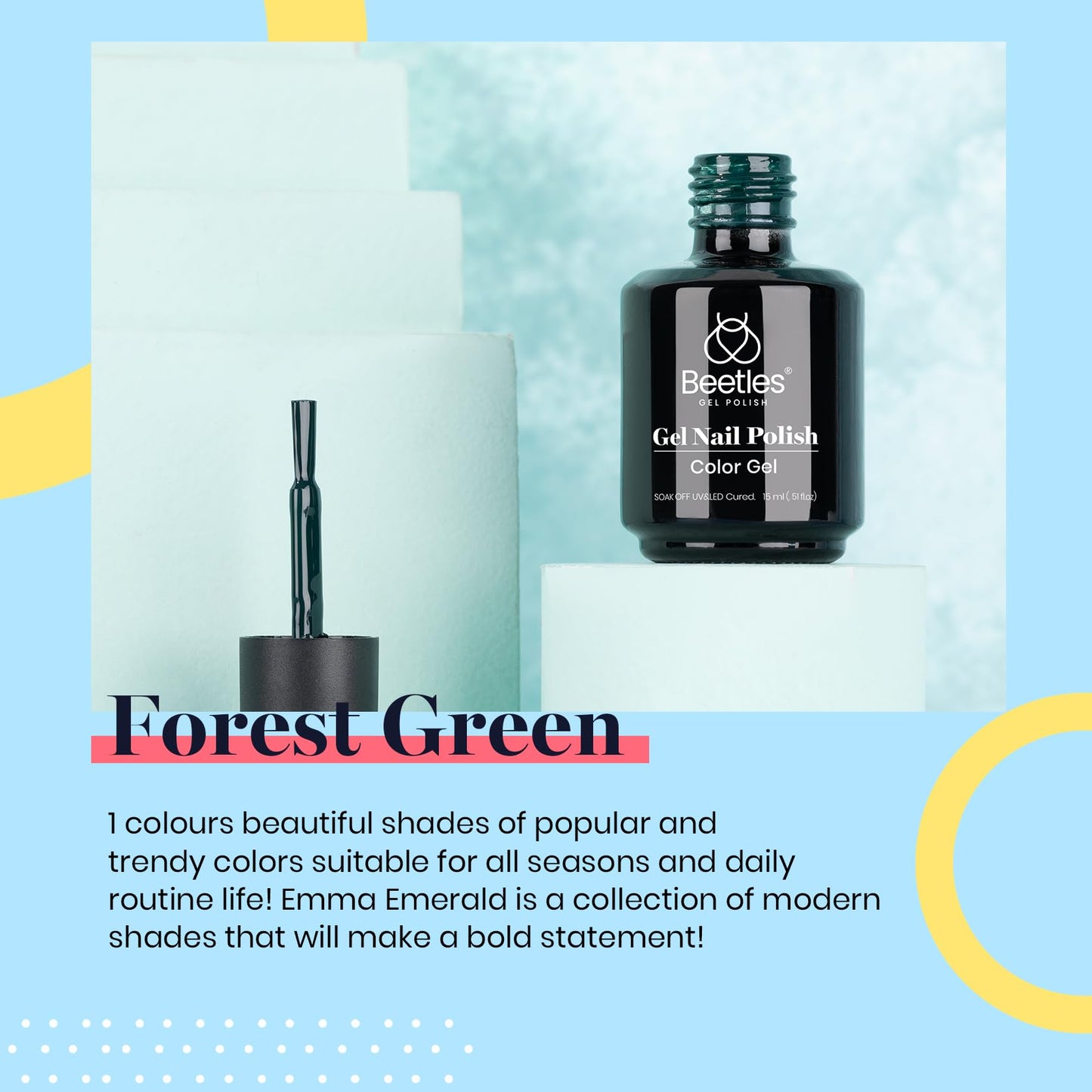 Beetles Green Gel Nail Polish, 15ML 0.51OZ Dark Green Color Soak Off UV Nail Lamp Forest Color Gel Polish Manicure Salon DIY Nail Art Design Beauty & Personal Care beetles Gel Polish