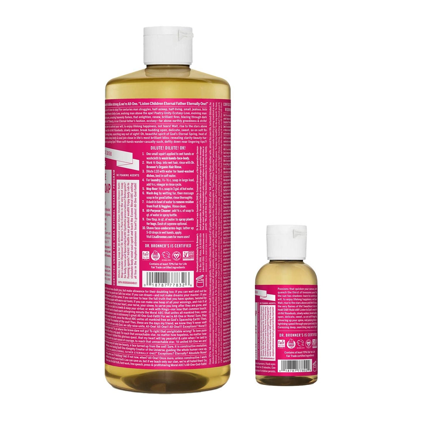 Dr. Bronner's Pure-Castile Liquid Soap - Rose Bundle. 32 oz. Bottle and 2 oz. Travel Bottle Beauty & Personal Care Dr. Bronner's