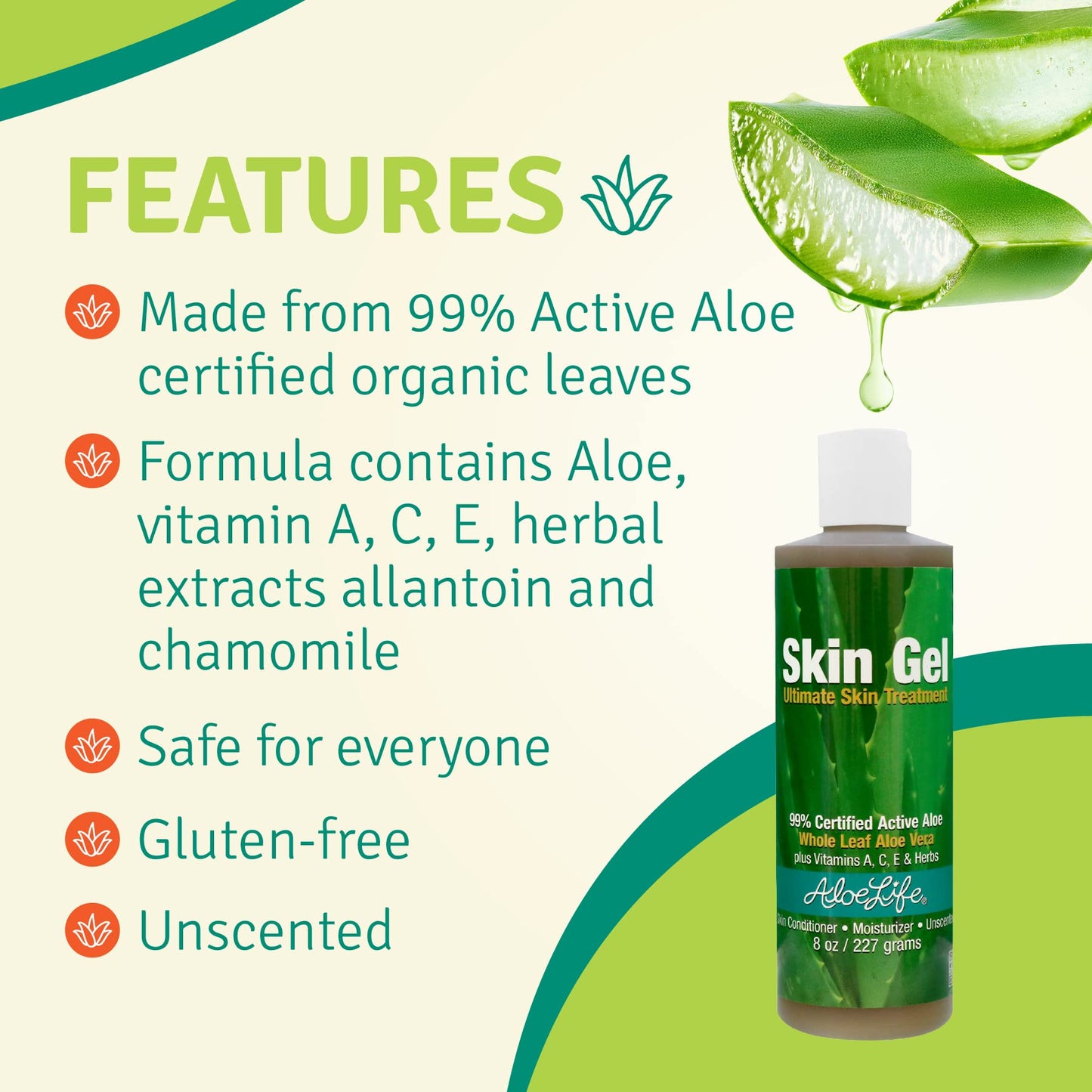 Aloe Life - Skin Gel & Herbs Ultimate Skin Treatment, 99% Certified Organic Whole Leaf Aloe Vera, Vitamins C, A, & E, Head-to-Toe Skin Care Support Beauty & Personal Care Aloe Life