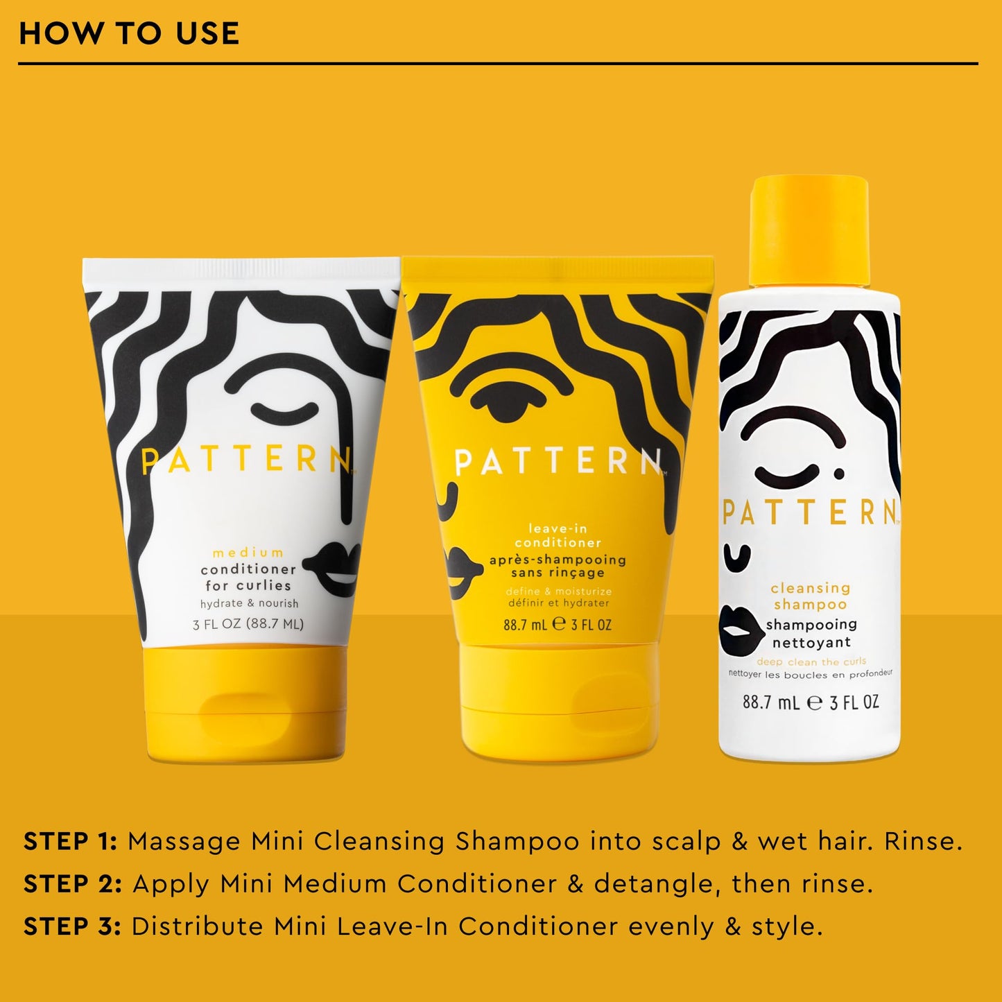 PATTERN Wash & Condition Travel Kit, Shampoo and Conditioner Set, 3 Mini Travel-Size Items, 3 oz Each Beauty & Personal Care PATTERN