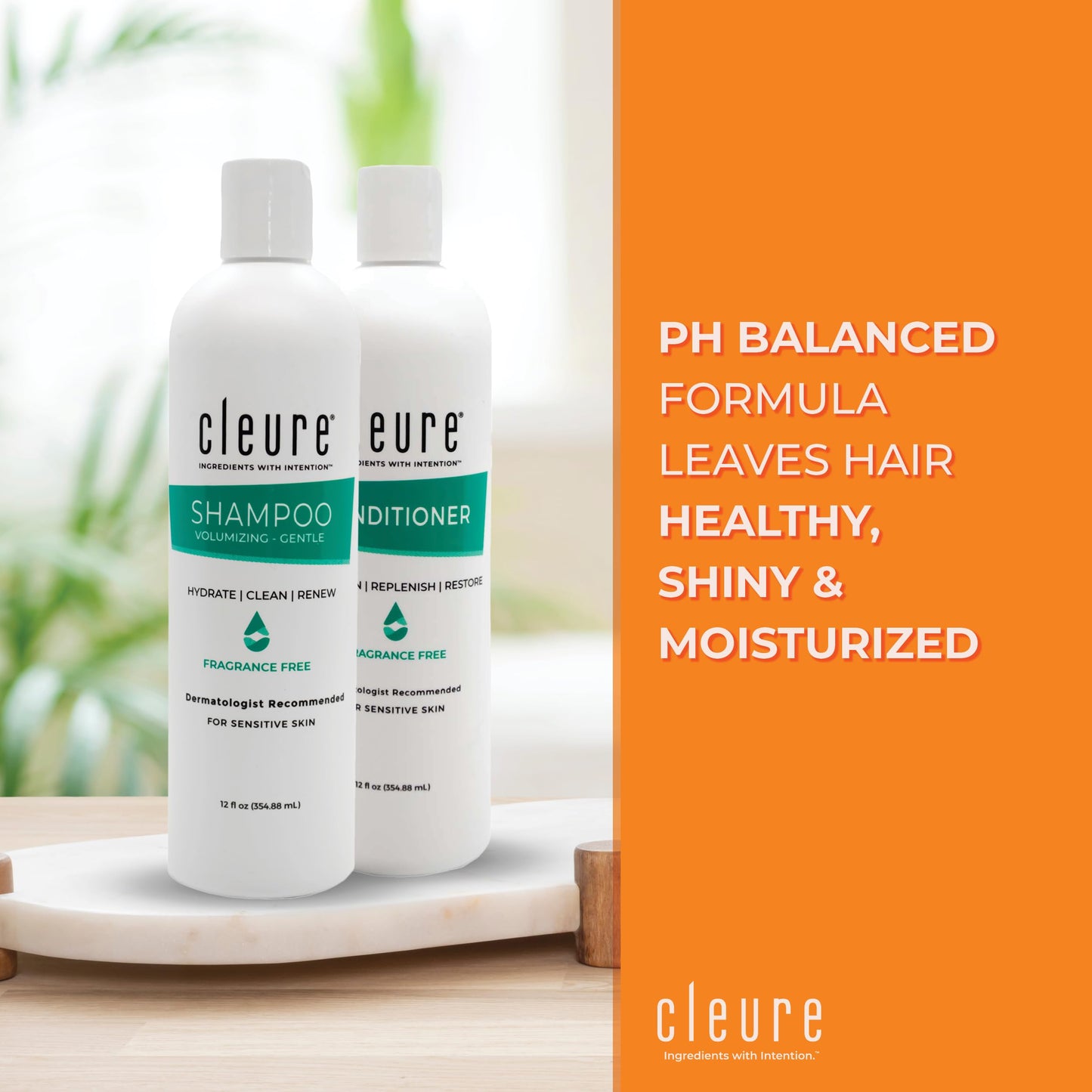 Cleure Shampoo and Conditioner Set Sulfate Free, Fragrance Free for Sensitive Skin - Volumizing Shampoo & Hydrating Conditioner (12 Oz each, Pack Beauty & Personal Care Cleure