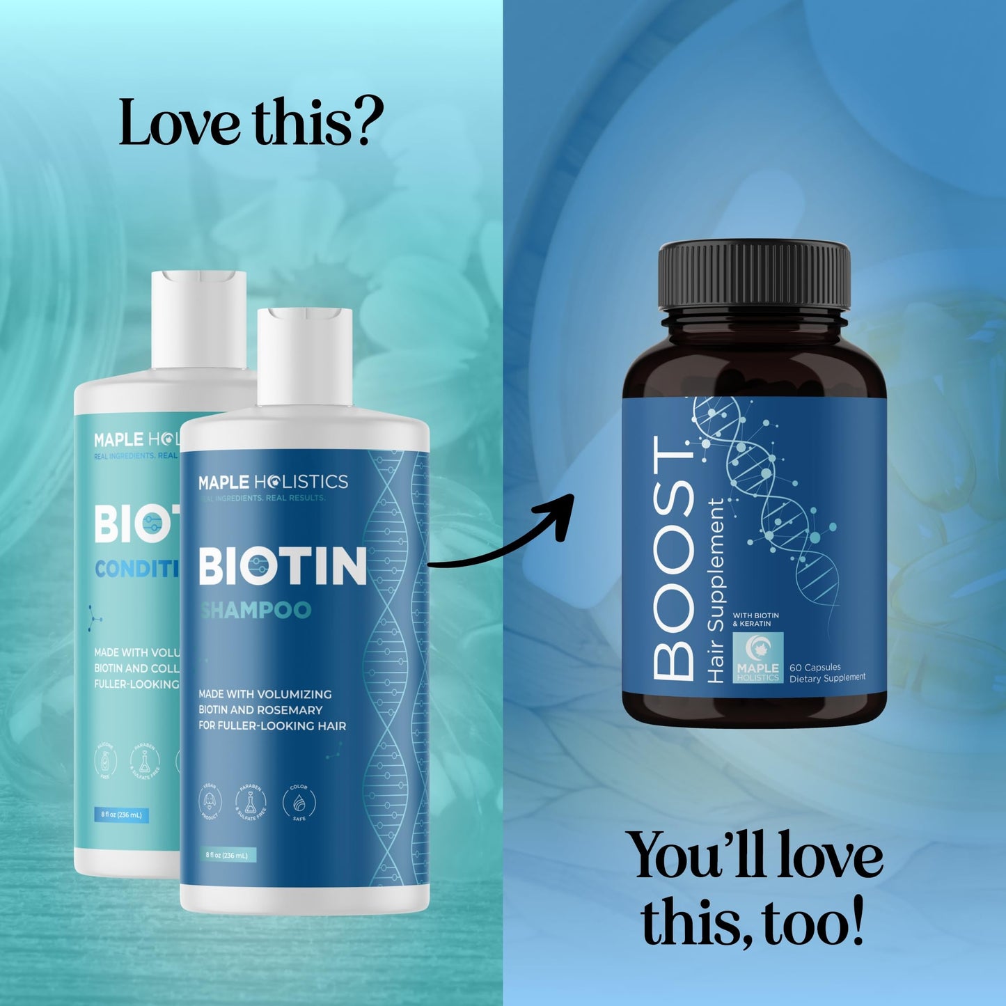 Rosemary Biotin Shampoo and Conditioner Set - Volumizing Shampoo and Conditioner for Thinning Hair for Women & Men with Nourishing B Vitamins Beauty & Personal Care Maple Holistics