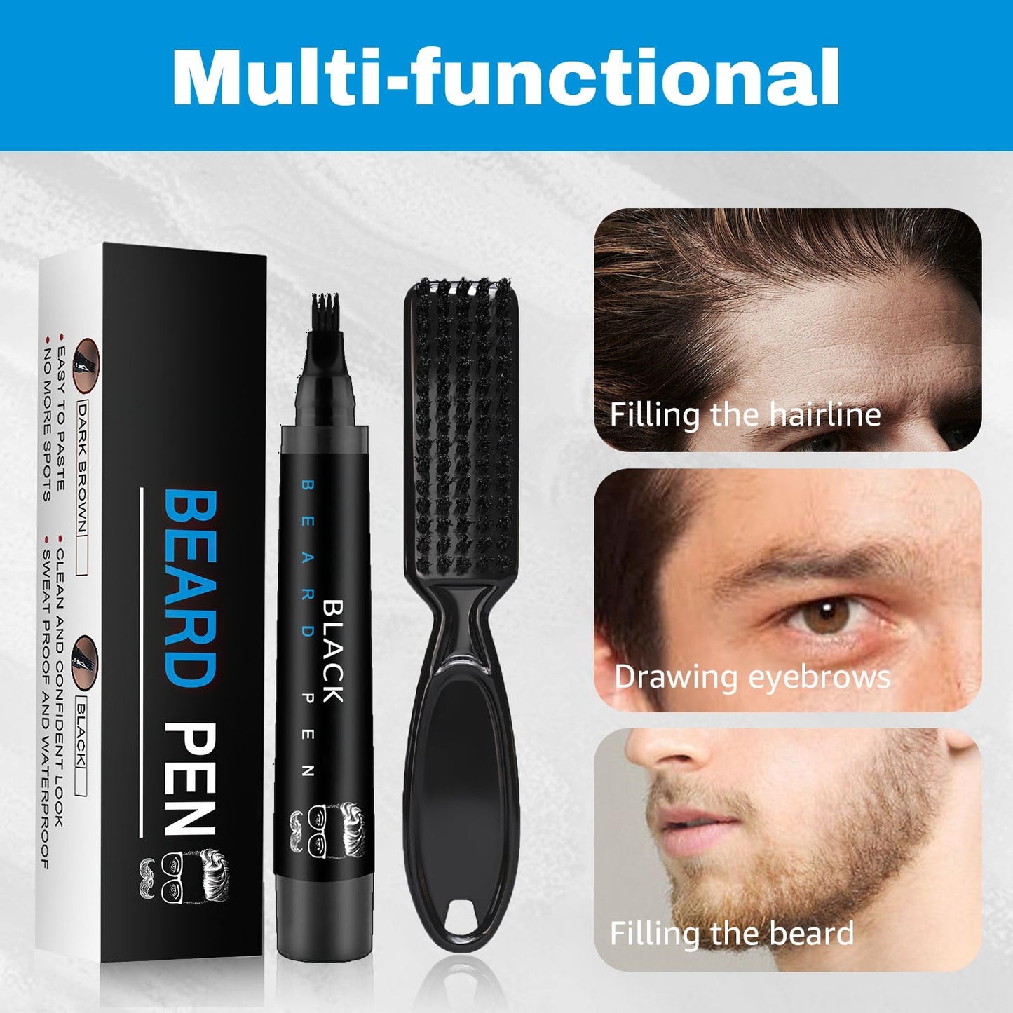 Beard Pencil Filler for Men Black - Beard Pen with Brush, Barber Pencil Smudge-proof & Water-proof Mens Grooming Kits Creating Natural Beard Color Beauty and Personal Care Ihrlpxkc