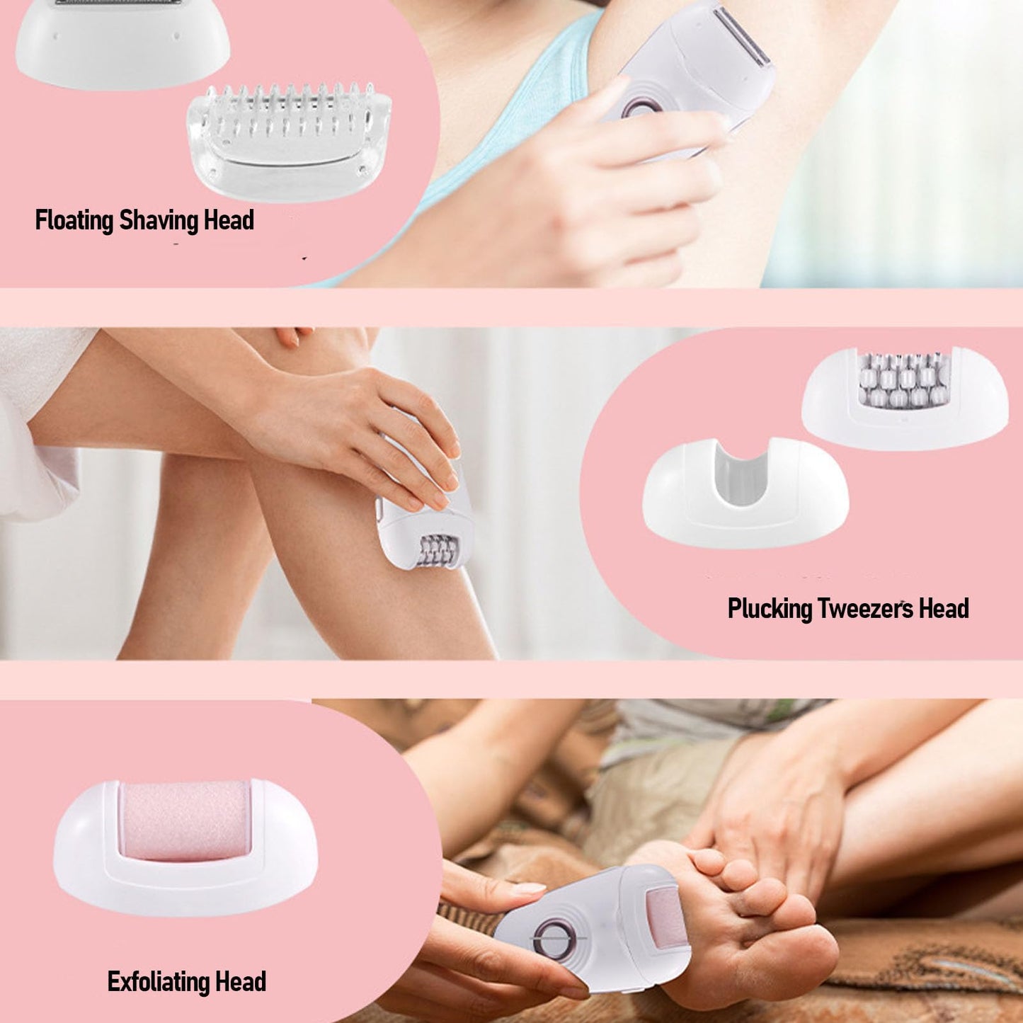ZJchao 3 in 1 Hair Removal Device, Hair Removal Epilator for Women, Women Depilator IPX4 Water Proof Electric Epilator Trimmer with Foot File Head Beauty and Personal Care ZJchao