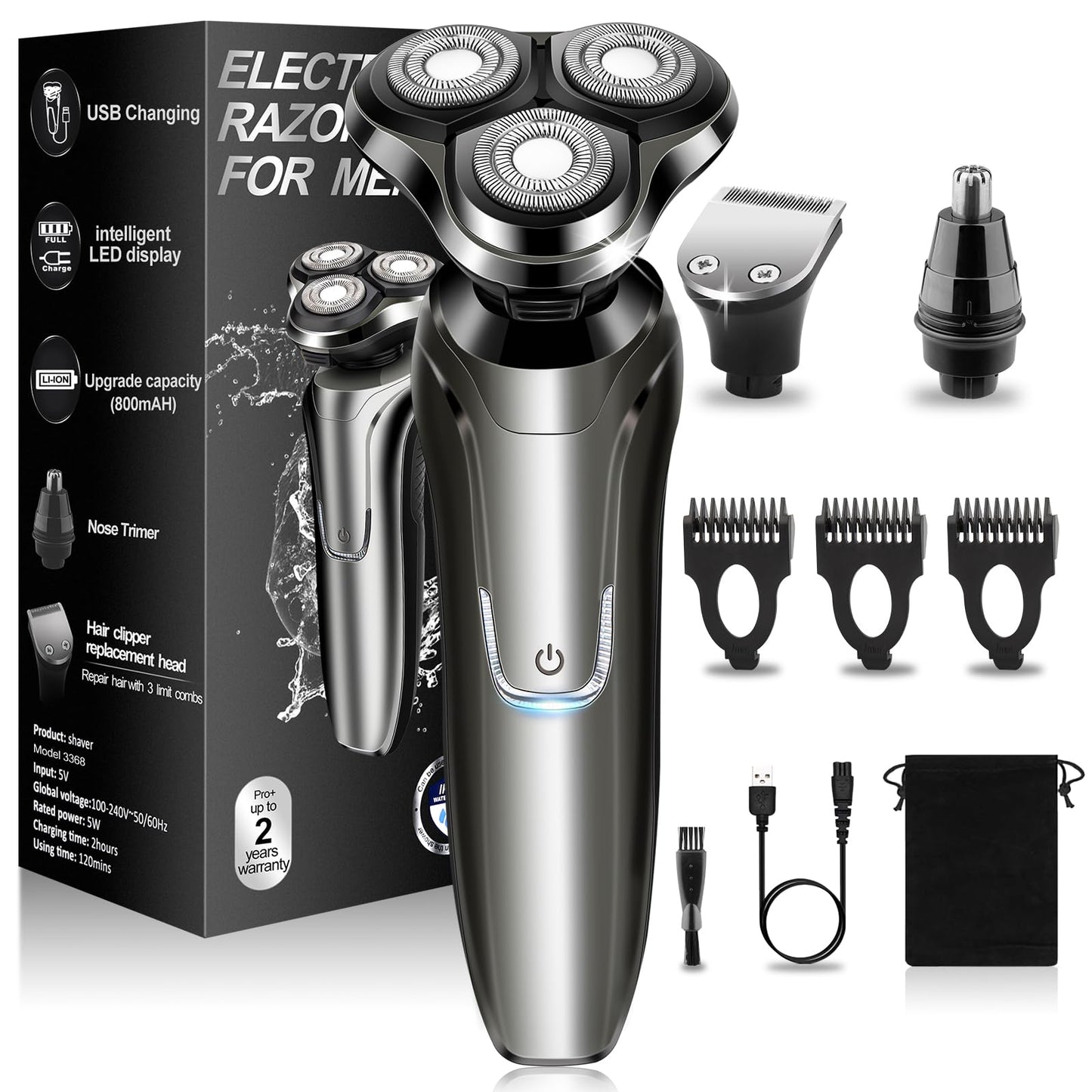 Electric Razor for Men, Men's Rotary Shavers, Waterproof,Wet and Dry Rechargeable Electric Shaver for Men's Faces with a Cordless and Floating Head Beauty and Personal Care Handsomeface