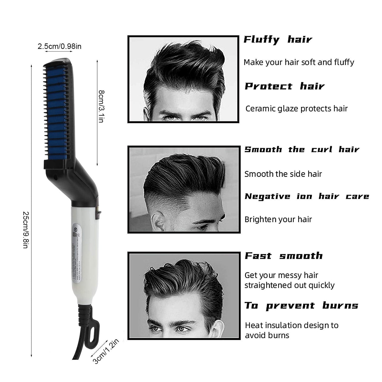 Beard Straightener Comb, Fast Heating Multifunctional Electric Hair Comb Portable Beard Brush Styler Mustache Curler for Men Women Home Travel Use(US) Beauty and Personal Care Agatige