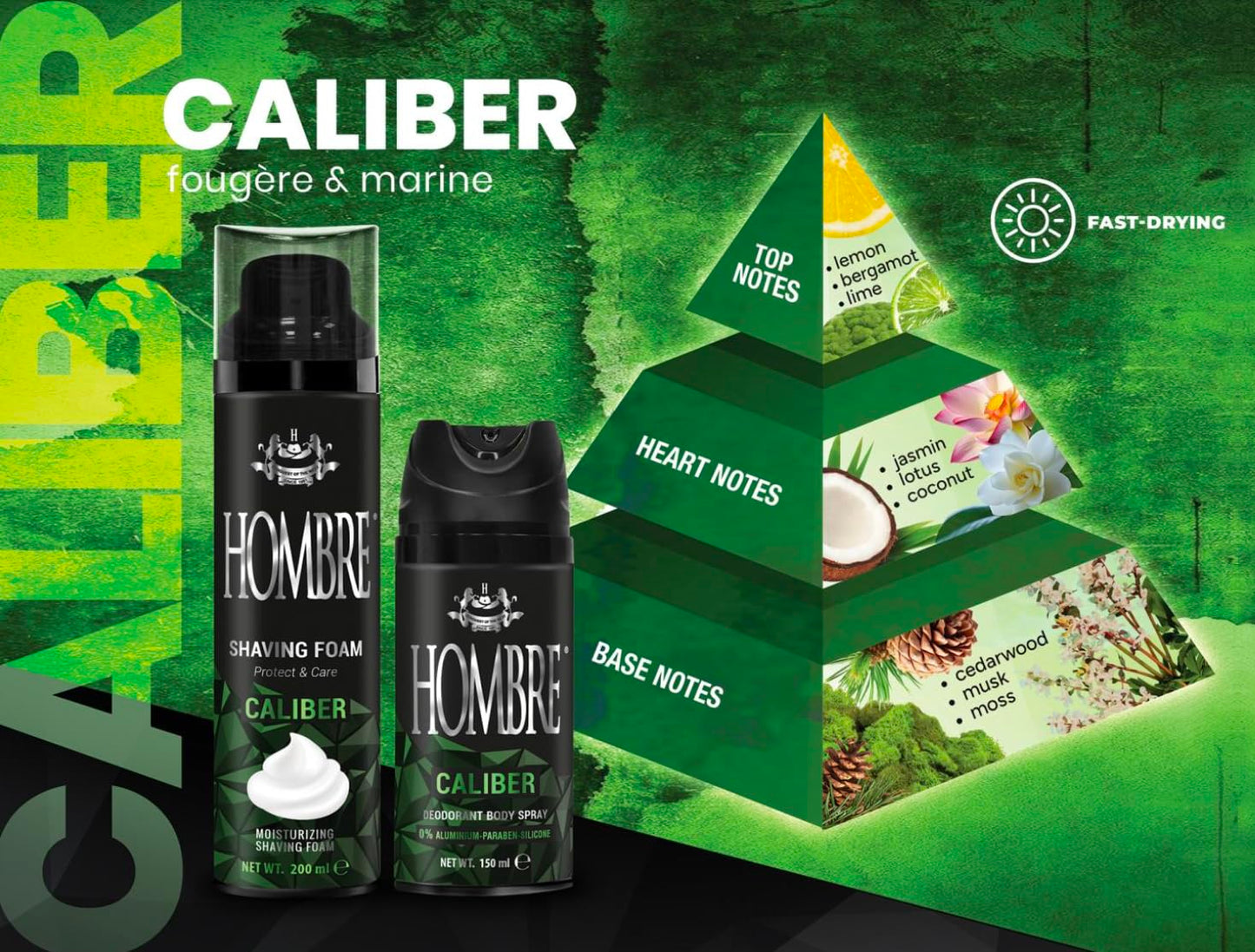 HOMBRE Caliber Shave Foam for Men - Fougère Marine Woody Scent - Intense Masculine Finish - Aluminum-Free Formula 200 ml (Pack of 3) Beauty and Personal Care HOMBRE