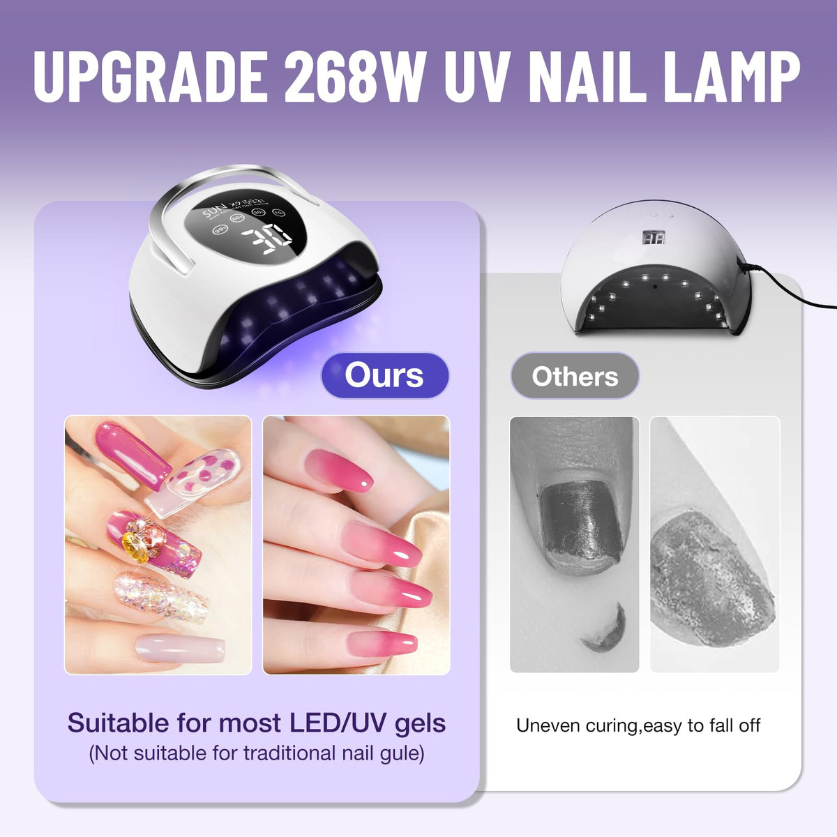 LadyMisty 268W UV LED Nail Lamp, 2026 Upgrade UV Light for Gel Nails with 57 Beads, Nail Dryer with 4 Timer Setting & LCD Touch Display, Professional