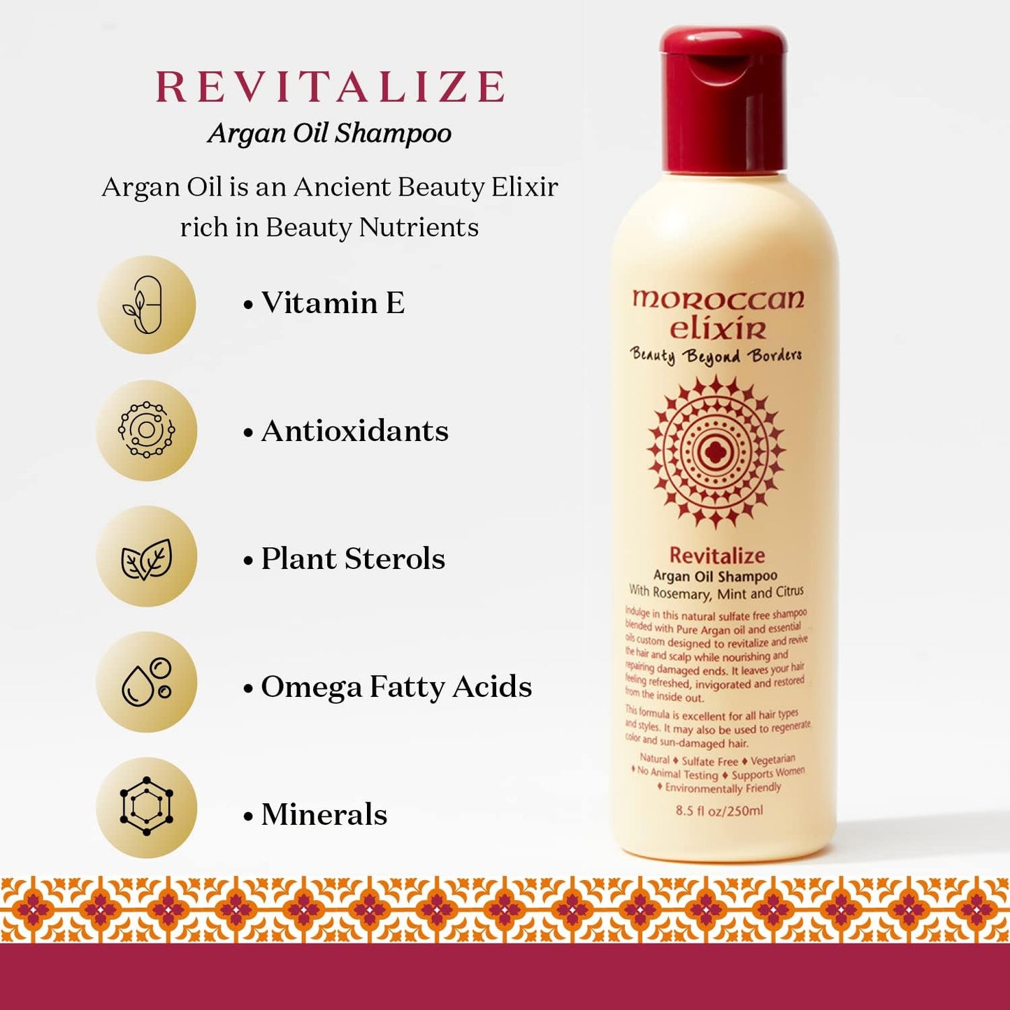 Moroccan Elixir Revitalize Argan Oil Shampoo, Paraben and Sulfate Free Shampoo Repairs Dry, Damaged, Color-treated Hair, Tames Frizz and Promotes Beauty & Personal Care Moroccan Elixir