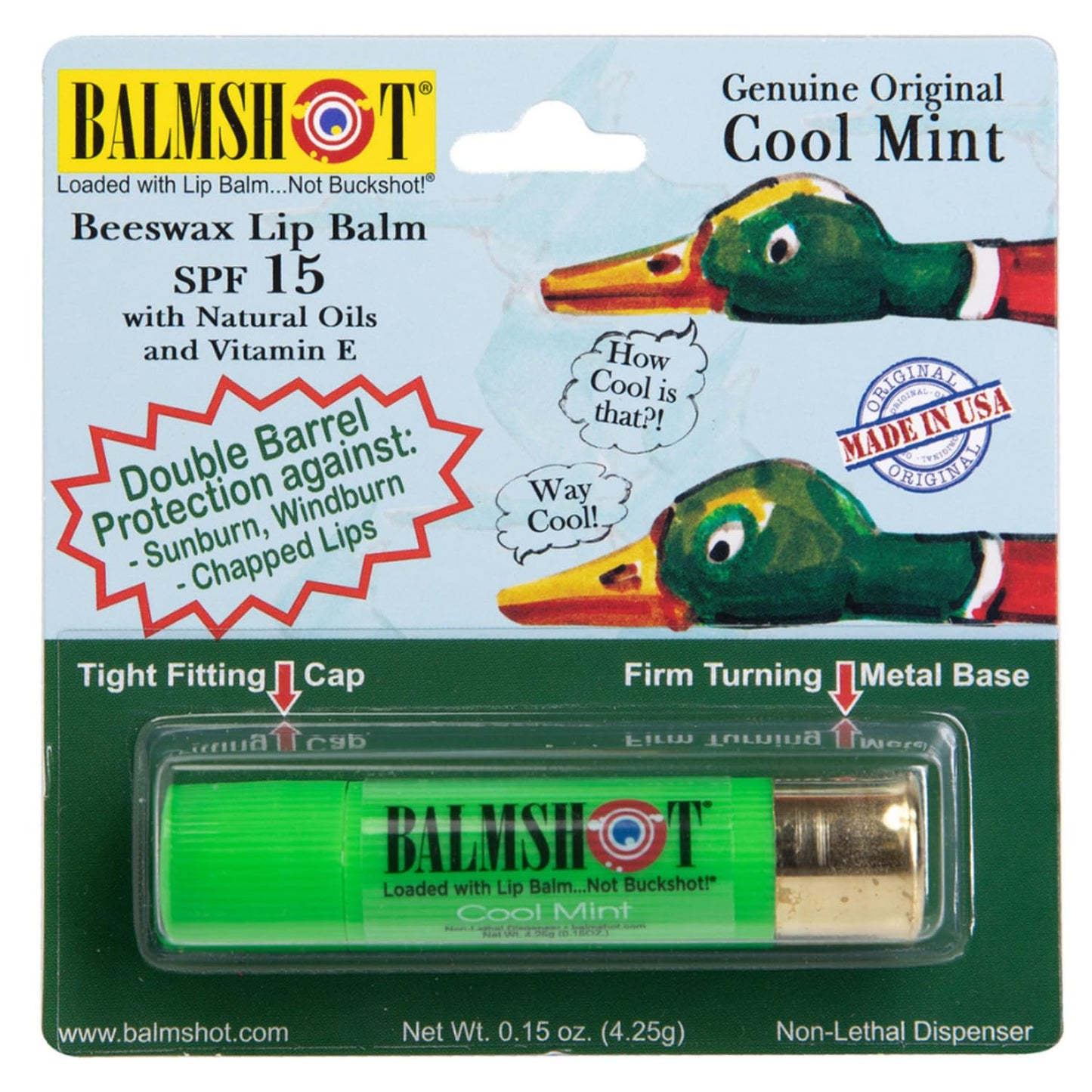 BALMSHOT Cool Mint Lip Balm SPF 15 - Beeswax Chapstick for Men & Women, Deep Moisturizing Lip Repair for Dry Cracked Lips, 20-Gauge Brass Shotgun Beauty and Personal Care Balmshot