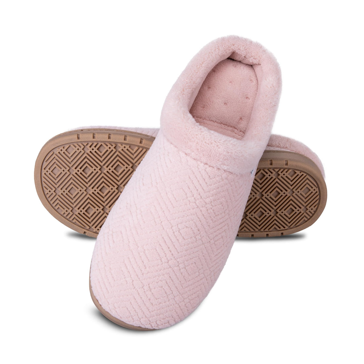 isotoner Women's Indoor/Outdoor Slip-on Diamond Microterry Gemma Clog Slippers with Memory Foam Comfort, Evening Sand, 7.5-8