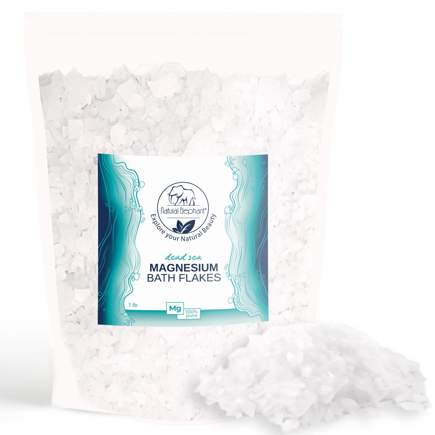 Natural Elephant Dead Sea Magnesium Bath Flakes - 1 lb Bag (16 oz) - Pure Magnesium Chloride Soak for Body and Foot - Ideal for a Soothing Bath Beauty and Personal Care Natural Elephant