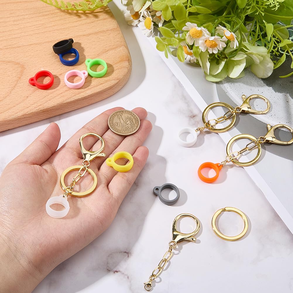 CRASPIRE 14Pcs Lip Balm Holder Key Chains Silicone Rubber Rings Holder Keychain Cap Gold Alloy Lips Gloss Lobster Clasp Portable Elastic Storage Beauty and Personal Care CRASPIRE