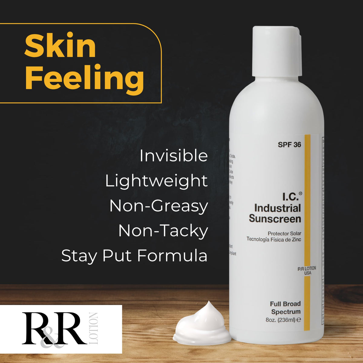 I.C. Industrial Sunscreen Mineral Based SPF 36 Physical Zinc Protection Full Broad Spectrum, 80 Minute Sweat & Water Resistant, Heat Stress. USA 32oz