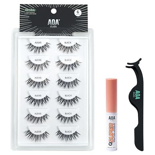 AOA Studio 6 Pairs Alexis Natural Handmade False Eyelashes with Glue and Tweezer Lash Kit Natural Volume Reusable Fake Eyelashes 100 Percent Handmade Beauty & Personal Care AOA STUDIO