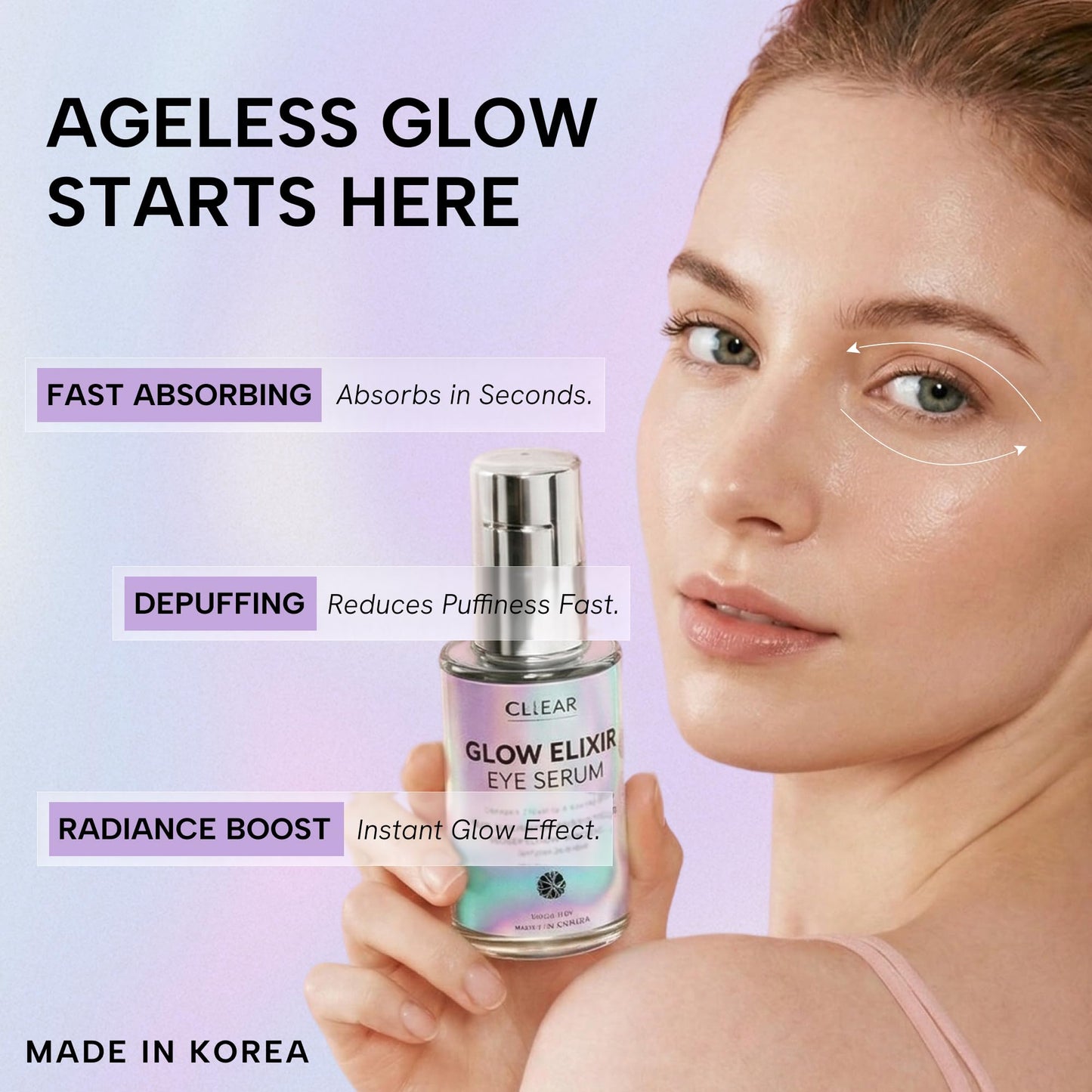Clear Beauty Vitamin C & Hyaluronic Acid Under Eye Serum - Dermatologist Tested, Reduces Eye Bags, Puffiness, Dark Circles & Wrinkles, Clean Beauty Beauty & Personal Care Clear Beauty
