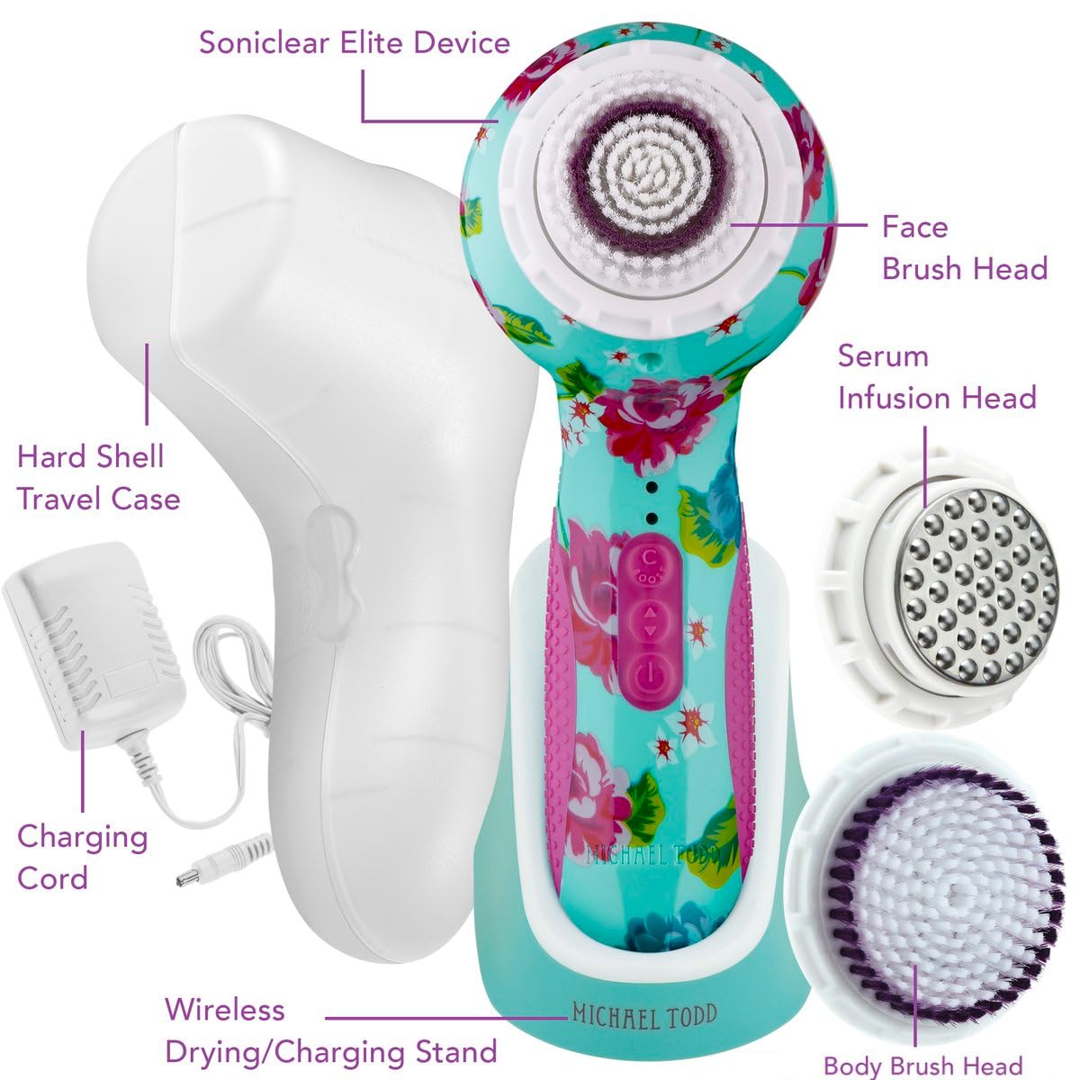 Michael Todd Beauty - Soniclear Elite - Facial Cleansing Brush System - 6-Speeds - Face Cleansing Brush & Exfoliating Body Scrubber Beauty & Personal Care MICHAEL TODD