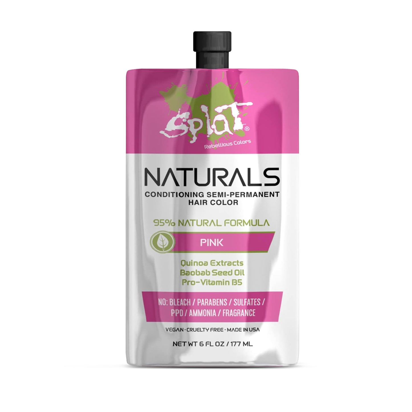 Splat Naturals Semi-Permanent Hair Color, Pink, 6 fl. oz., 95% Natural Hair Dye Formula Lasts Up to 30 Washes, Vegan & Cruelty-Free Semi Permanent Beauty & Personal Care Splat