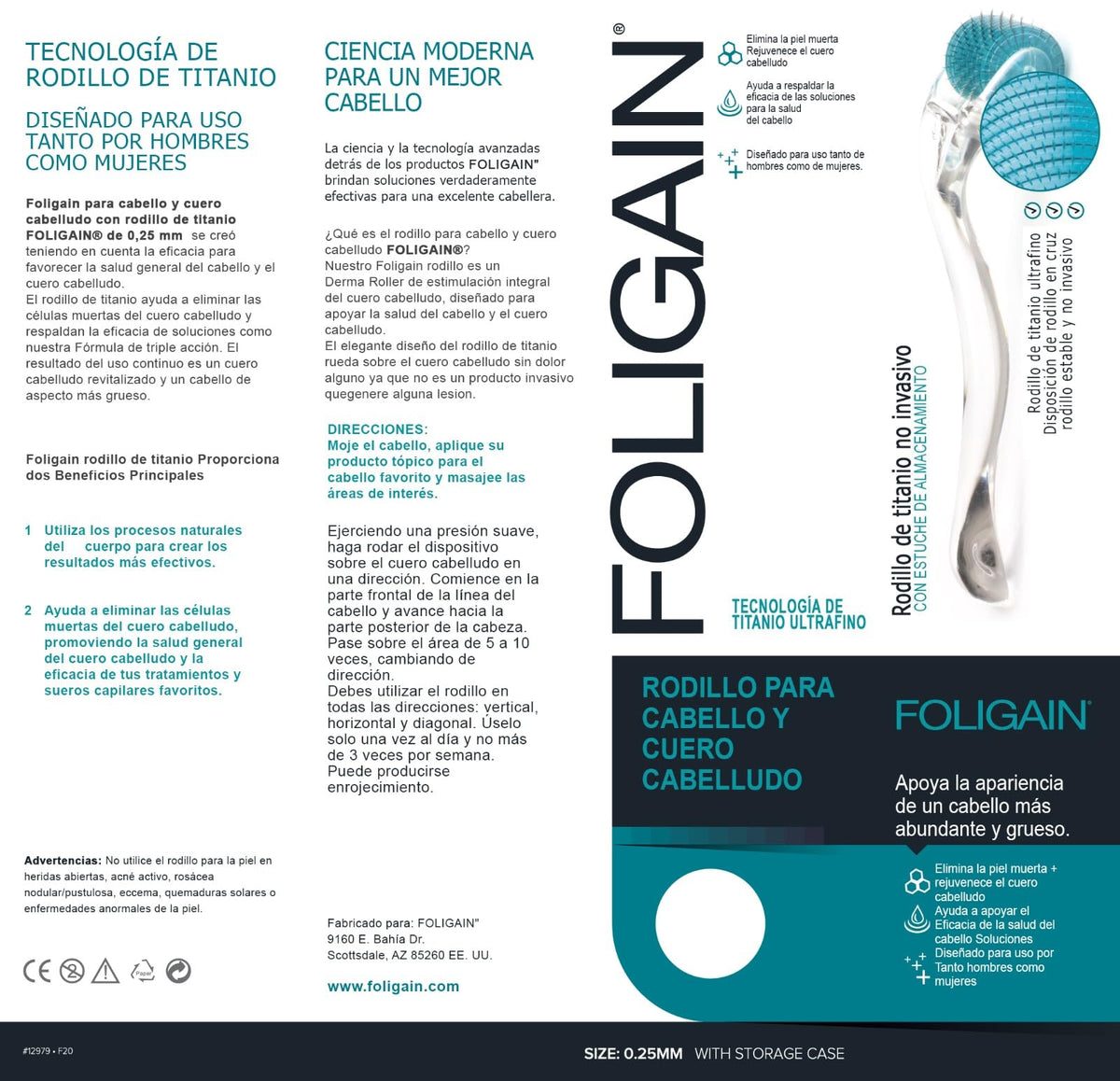 Foligain Hair & scalp roller with 540 titanium needles