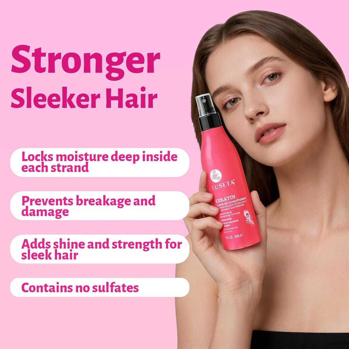 Luseta Keratin Leave in Spray, Repair Dry Damaged Hair & Tame Frizz, 8.5oz