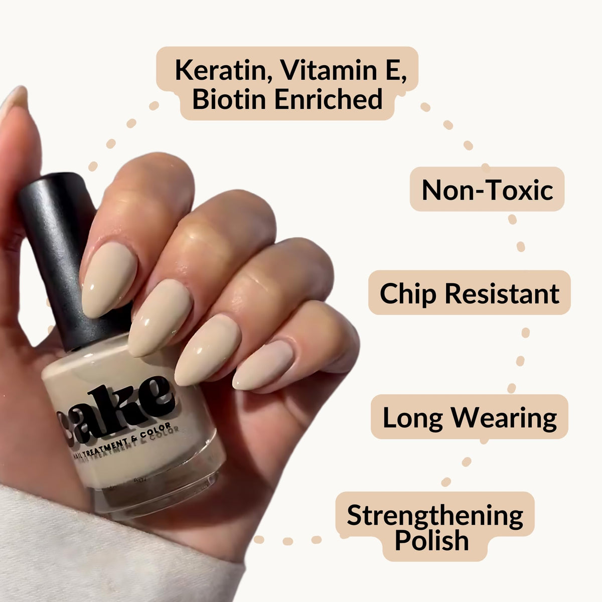 CAKE Healthy Nail Polish for Damaged Nails for Women, Nail Strengthener and Growth, Nail Repair for Damaged Nails, Fingernail Polish, Natural, Nail