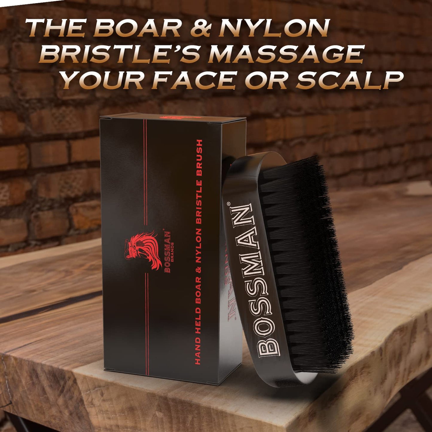 Bossman Beard Brush for Men - Hand Held Boar & Nylon Bristle Brush - Detangling Brush for Beard and Hair Care Beauty and Personal Care Bossman