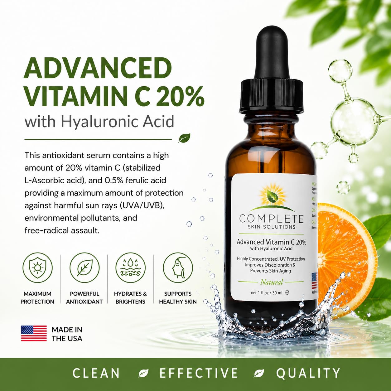 Complete Skin Solutions Advanced Vitamin C 20% Serum With Hyaluronic Acid Beauty & Personal Care COMPLETE SKIN SOLUTIONS