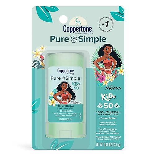 Coppertone Pure and Simple Kids Exclusive Disney Moana Sunscreen Stick SPF 50, Hypoallergenic, Mineral Sunscreen for Kids, Water Resistant, Oxybenzone Beauty & Personal Care Coppertone