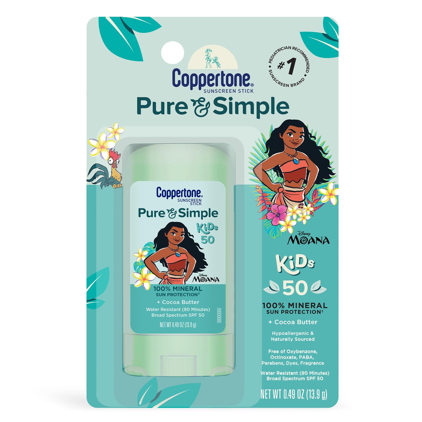 Coppertone Pure and Simple Kids Exclusive Disney Moana Sunscreen Stick SPF 50, Hypoallergenic, Mineral Sunscreen for Kids, Water Resistant, Oxybenzone Beauty & Personal Care Coppertone