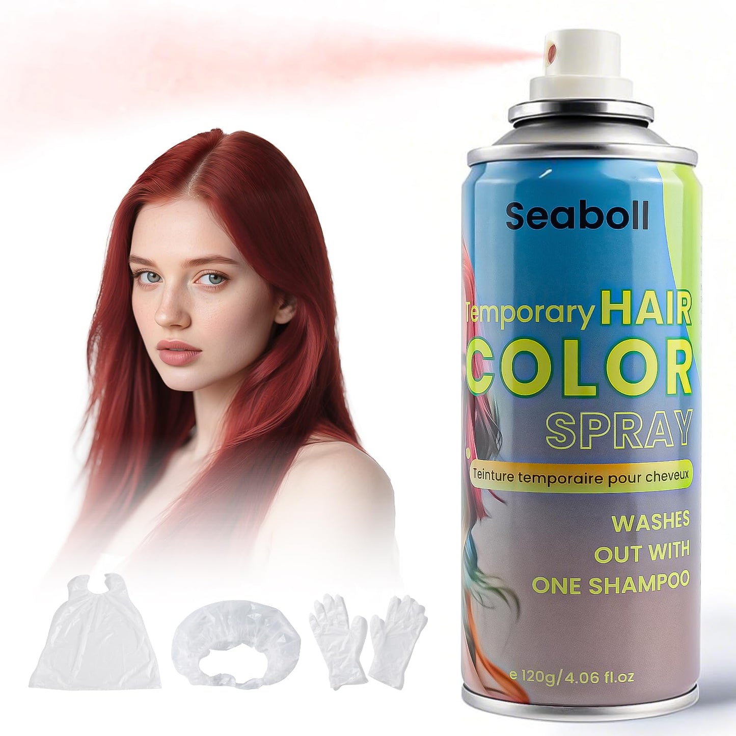 Red Hair Spray, Seaboll Temporary Hair Color Spray for Kids Women Men-4.06 oz- Safe Non Sticky Washable One Day Hair Dye Spray,Disposable Accessories Beauty & Personal Care Seaboll