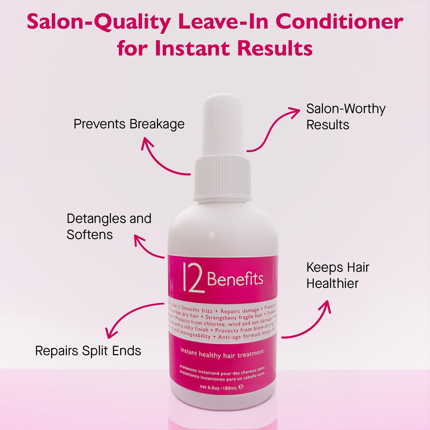 12 Benefits Instant Healthy Hair Treatment, Leave-In Conditioning, Smoothes Frizz, Strengthens & Repairs, Heat Protection Spray, 6 Fl Oz (Pack of 2) Beauty & Personal Care 12 Benefits
