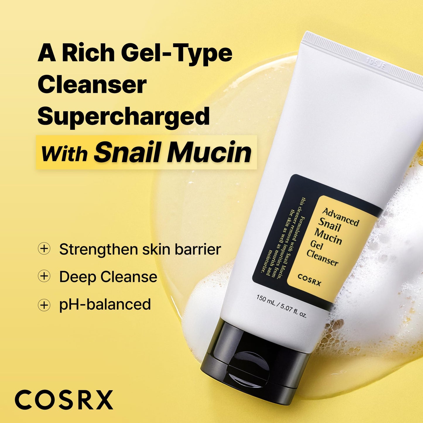 COSRX Advanced Snail Mucin Gel Cleanser, 5.07 Fl Oz / 150 mL, Rich Daily Deep Cleansing Gel Cleanser for Dull, Dry & Sensitive Skin, Korean Skin Care Beauty and Personal Care COSRX