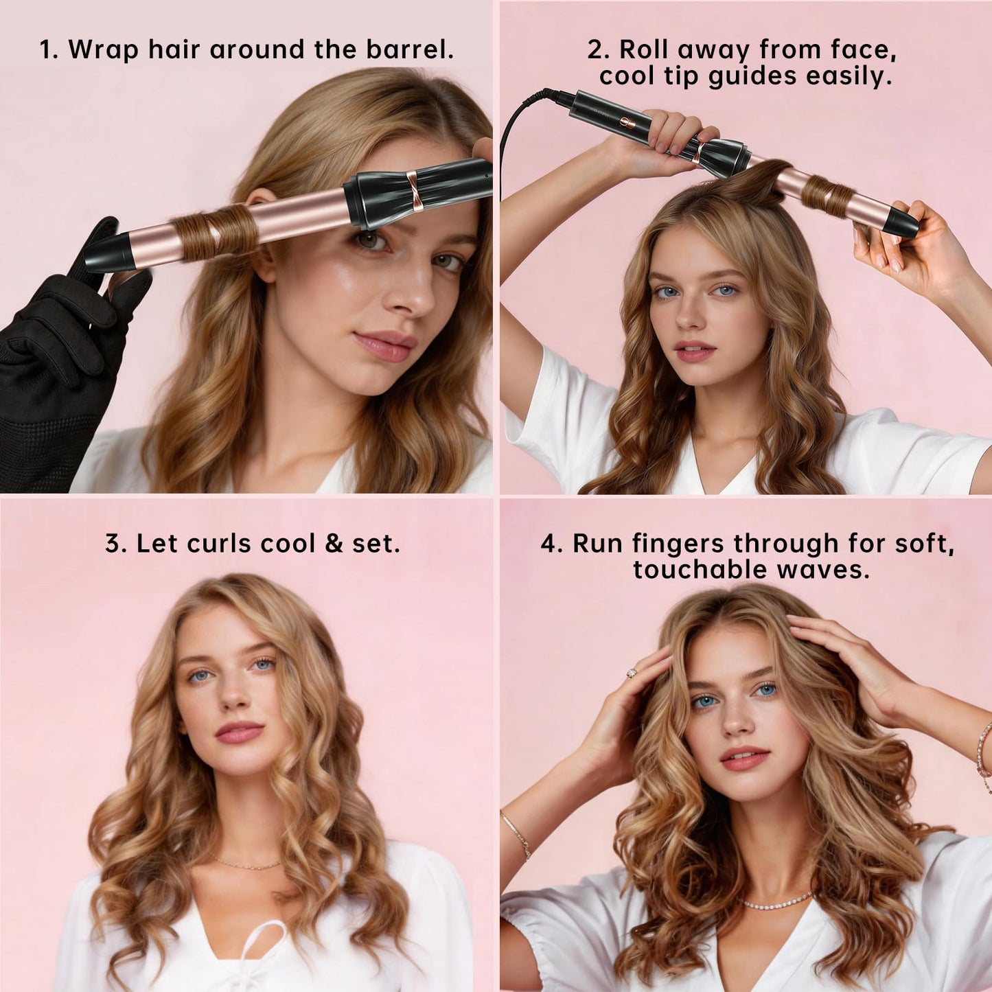 Hahahope 1 Inch Ceramic Curling Wand, Long Barrel Hair Curler for Medium to Long Hair, Clamp-Free for Loose Waves, 2 Heat Settings, Dual Voltage Beauty and Personal Care hahahope