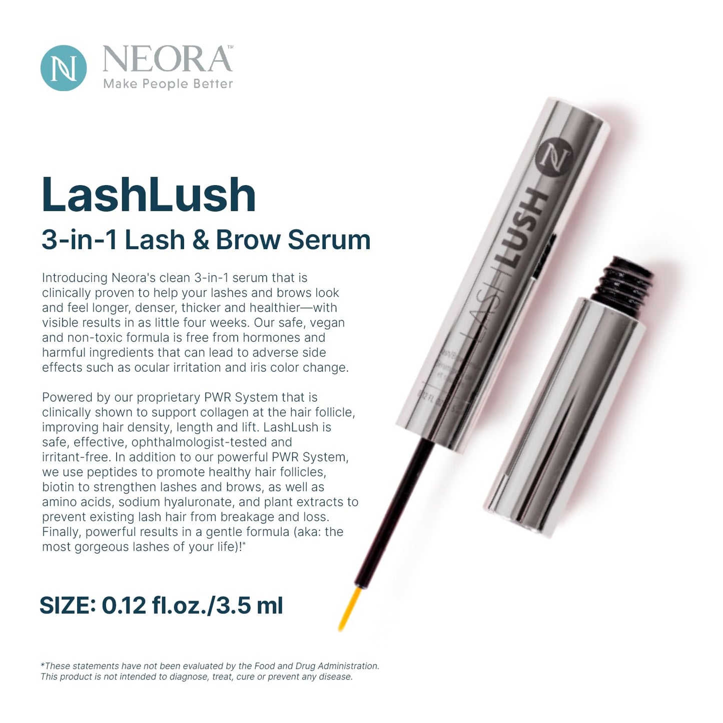 Neora LashLush - 3-in-1 Lash & Brow Serum, Hormone-Free, Strengthens, Volumizes, Reduces Breakage, Peptides + Biotin + Amino Acids - 0.17oz Beauty & Personal Care NEORA